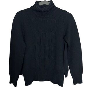 Yoshi Kondo Paris Navy Blue Soft Wool Asymmetric Turtle Neck Sweater